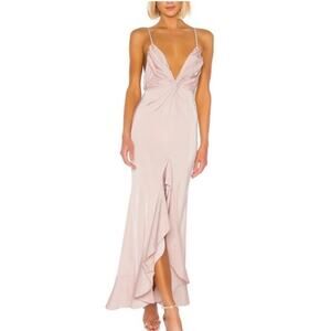 Lovers & Friends Satin Pink Blush Ruffle Twist Maxi Dress Gown Size Large